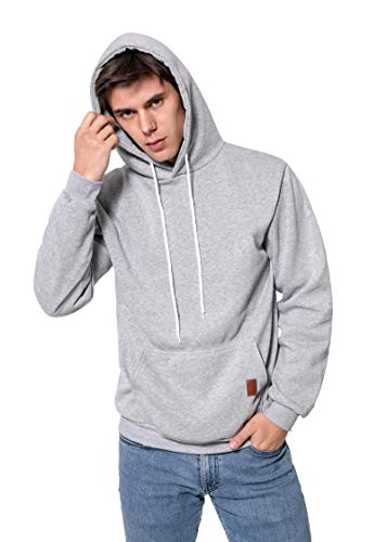 Preisvergleich Produktbild Herren Sweatshirt Kapuzenpullover Pullover Hoodie Hoher Kapuzenansatz Känguru-Tasche Gerippte Ärmel und Abschlussbündchen Sweatjacke Casual Streetwear Basic Style, Hellgrau, M