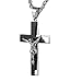 HZMAN Men's Stainless Steel Cross Crucifix Bible Prayer Pendant Necklace 24" Chain, Black Silver