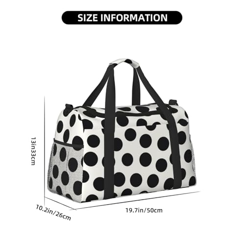 Black And White Dot Print Travel Duffle Bag - Foldable Personal Item Travel Bag for Women & Men,Carry-On Convertible Crossbody Tote Bags with Adjustable Shoulder Strap & Pockets 13x10.2x19.7 in4
