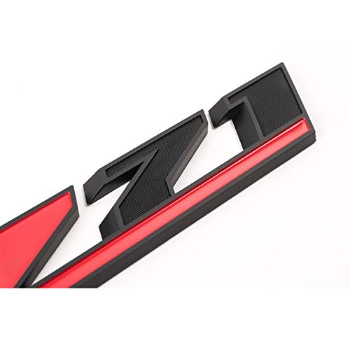 Image of 2Pcs 10.3 inch Z71 Emblem Badges for GM Chevy Silverado Colorado GMC Sierra Tahoe Suburban (Matte Black+Red)