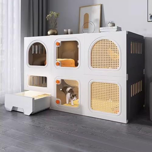 Parc pour chat avec bac à litière et trous de ventilation en matériau PP robuste