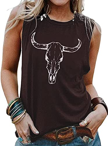 Womens Summer Tank Top Sleeveless Western Cow Shirts Vintage Causal Loose Fit Western Aztec Shirts(Cow,L) #TOP8