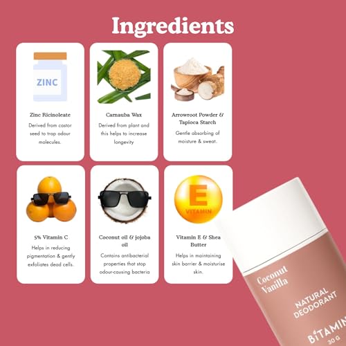 Image of Bitamin Natural Deodorant India's First 5% Vitamin C Deodorant Made in India Vegan Fragrance NO Aluminium, Parabens, Alcohol, Triclosan (coconut vanilla)