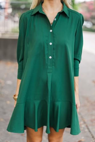 Image of YEXPINE Women's Tunic Mini Shirt Dress Cotton Linen Long Sleeve Button Up Ruffle Hem Loose Casual Summer Pockets Shift Dress
