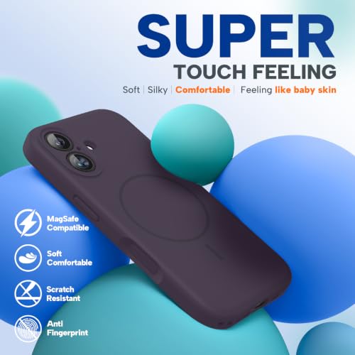 Image of miracase Compatible with iPhone 16 Case, [Soft Anti-Scratch Microfiber Lining], Compatible with MagSafe, Liquid Silicone Case Shockproof Drop Protection Phone Case for 16,Dark Purple