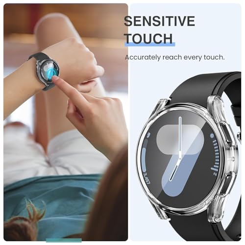 Image of Hard PC Case compatible with Samsung Galaxy Watch 4 /5 /6 44mm withTempered Glass Screen Protector, 9H Hardness, Full Coverage, [HARD CASE] [Pack of 1] (Clear, Samsung Galaxy Watch 4 /5 /6 44mm)
