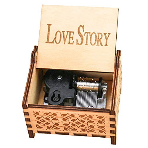 Youtang Love Story Music box 18 Note Windup Clockwork Mechanism Engraved Wood Music Box for Kids,Play Love Story,Brown