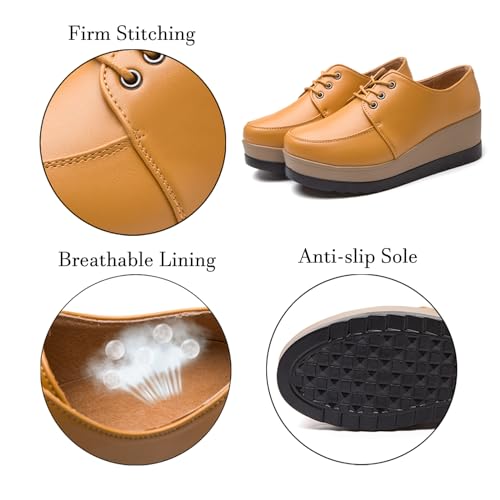 Women's Leather Platform Wedges Oxford Shoes Fashion Round Toe Thick Sole Lace Up Sneakers Casual Work Dress Oxfords3