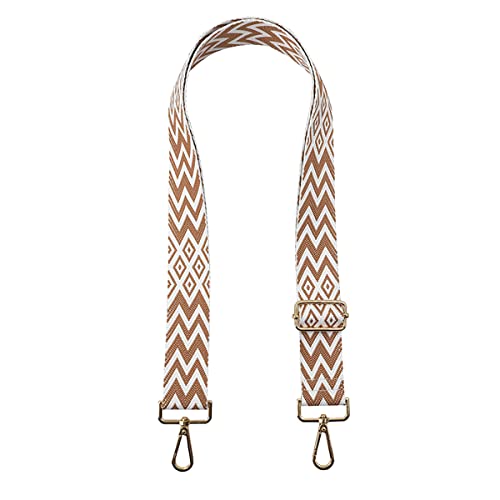 Image of 1pc Extendable Zigzags Jacquard Bag Strap with Clasps Geometric Webbing Belt for Shoulder Crossbag Messenger Bag Replacement (khaki)