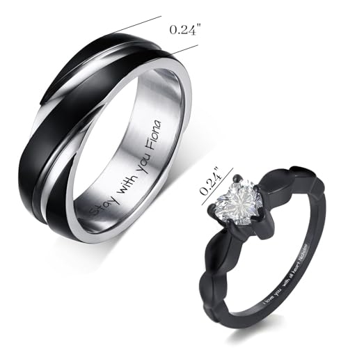 Personalized Couple Rings Promise Rings for Him and Her Custom Ring Set Wedding Bands Engagement Rings for Couples 2 PCS2