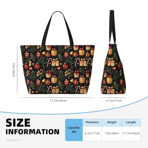 Large Beach Bags for Women Sandproof - Christmas Style Print Summer Work Travel Tote Bags with Zipper2
