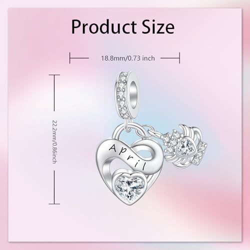 Image of Birthstone Charm 925 Sterling Silver Charms fits Bracelets and Necklace Pendant Bead Happy Birthday Charms Jewelry Present for Women Family Friends