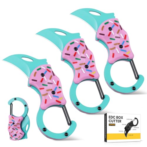 Image of coldown 3 Pack Cute Pocket Knife Gifts for Women Men Adults | Folding Knives Gadgets with 1.34in Stainless Steel Blade, Box Cutter with Donut Pattern, Unique Gift Idea for Her