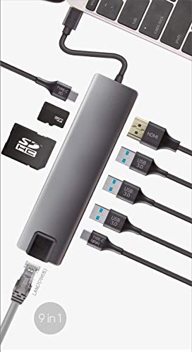 HUB miniDOCK USB_C 9 Puertos CoolBox: RJ45 Ethernet, HDMI, USB3.0 (3X), microSD, SD, USB-C Datos y USB-C PD. Aluminio, Cable 190mm. Compatible con Apple MacBook, Chromebook y ultrabooks