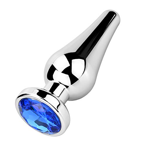 Roluck Tapón anal con juego de púas pequeño, mediano y grande, de metal, kit con maravillosos colores de diamante fetiche (azul, M)