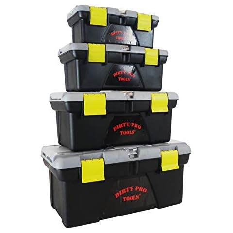 Dirty Pro Tools 4pcs Large Plastic Tool Box Chest Set Lockable Removable Storage Compartments Cover