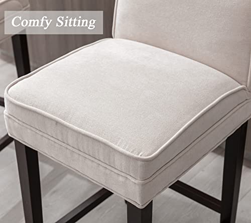 Duomay Modern Bar Stools Set Of 2, 26" Counter Height Bar Chairs With Back, Soft Chenille Fabric Kitchen Island Chair Barstools With Wood Legs For Dining Room Bar Coffee Shop, Beige #TOP6