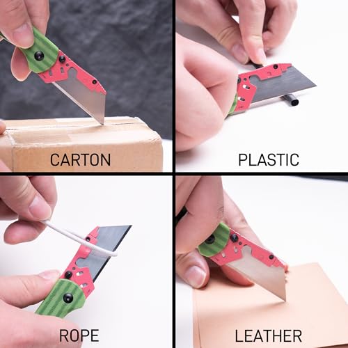 Image of CJRB Boxer Folding Utility Knife, Button Lock EDC Pocket Knife with G10 Handle, Includes 10PCS Total Blades(J1967 Watermelon Green)