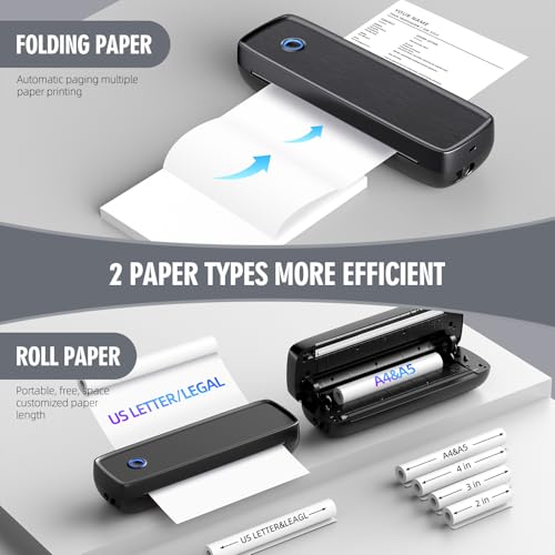 Image of Portable Thermal Printer, Wireless & Bluetooth Mini Inkless Printer for Travel, Office, Home, Supports 8.5x11inch, Compatible with iPhone, Android, Laptop