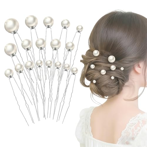 Suiyeejan Ｕピン ヘアピンパール 髪飾り 18個セット パールピン直径8-15mm 結婚式 卒業式 入学式 成人式 髪飾り ヘッドドレス 花嫁 和装 撮影 普段使い バレンタイン ギフト (シルバー)の商品画像（Amazon）