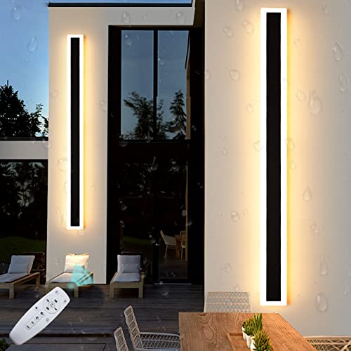 El brillo se puede ajustar Lámpara de pared de iluminación de decoración de pared LED con control remoto Larga tira de metal Negro IP65 Apliques de pared impermeables Decoración de cabecera Fondo