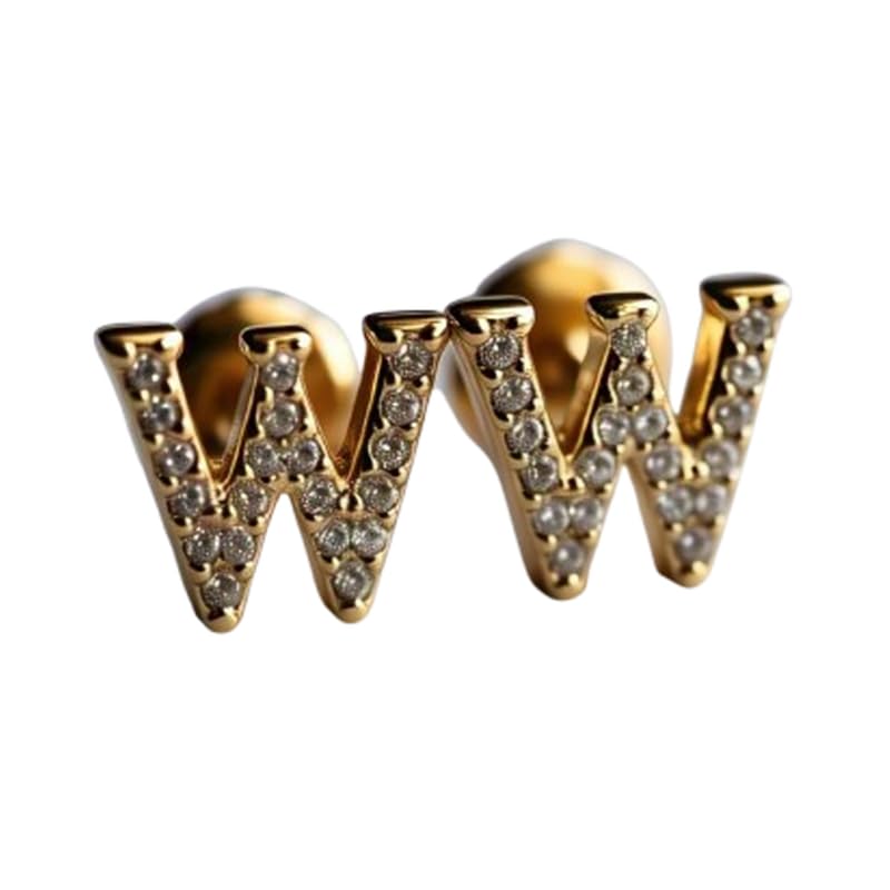 Boucles d'oreilles Alphabet W anti-allergie en argent et or 14 carats