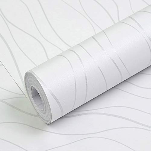 wolpin Wall Stickers Wallpaper (45 x 500 cm), Home Renovation Stripe Living Room, Hall, Office Bedroom Decal Silver, White