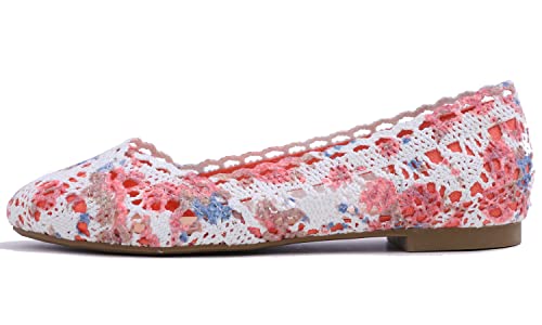 Image of FEVERSOLE Women's Comfort Breathable Knit Crochet Shoes Lace Ballet Flats