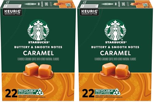 Image of Starbucks K-Cup Coffee Pods, Caramel Naturally Flavored Coffee For Keurig Brewers, 100% Arabica, 1 Box (22 Pods) (Pack of 2)