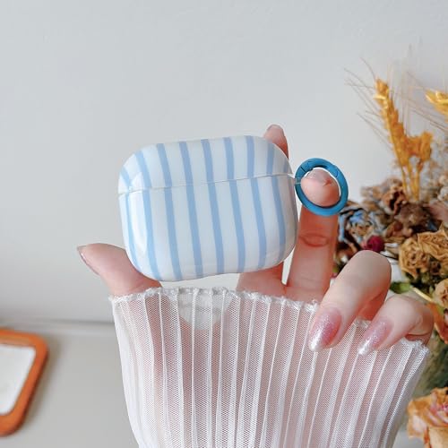 Image of MINSCOSE for AirPods Pro 2nd /1st Generation Clear Case,Cute Striped Pattern Design with Girly Keychain Ring,Soft TPU Protective Shockproof Cover with Cleaner Kit for Airpods Pro /Pro 2-Blue