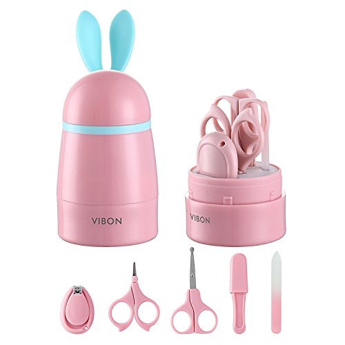 Image of VIBON Pink Rabbit Shape Baby Manicure Kit,Safe Baby Nail Clipper,Scissors,Tweezers and Nail File(5Pcs),Baby Nail Care Set for Newborn,Infant,Toddler,Kids
