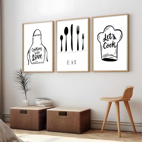 Image of HOTHOUSE Kitchen Wall Artposter With Frame For Living Room Bed Room Hotel Wall Decor Digital Reprint engineered wood Set of 3 (13X17 inch)