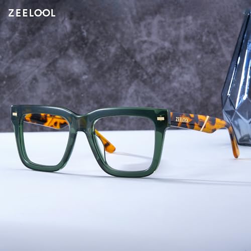 Image of Zeelool Blue Light Glasses for Men Fashion Green Square Eyeglasses Retro Computer Eyewear Glasses Anti Eyestrain Redina JGA270431-02B
