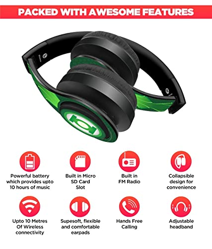 Image of Macmerise Suit up Green Lantern On-Ear Bluetooth Headphone with Upto 10 Hours Playback, FM Radio, SD Card, Soft Padded Ear Cushions and Passive Noise Isolation | Decibel Wireless Headphone