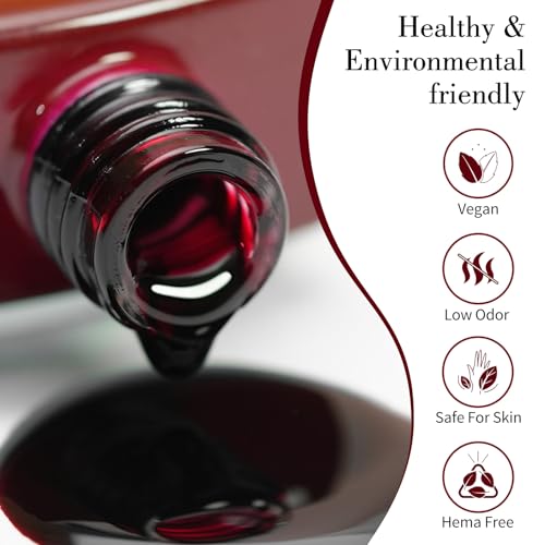 Image of CANNI 9ml Jelly Dark Red Gel Nail Polish, High Gloss UV LED Soak Off Gel
