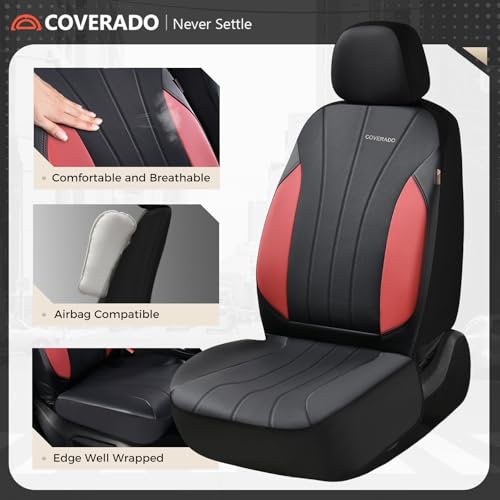 Image of Coverado Seat Covers, Red Car Seat Covers Full Set, Automotive Seat Covers 5 Seats, Waterproof Black Car Seat Protectors Universal Fit for SUVs Trucks Sedans