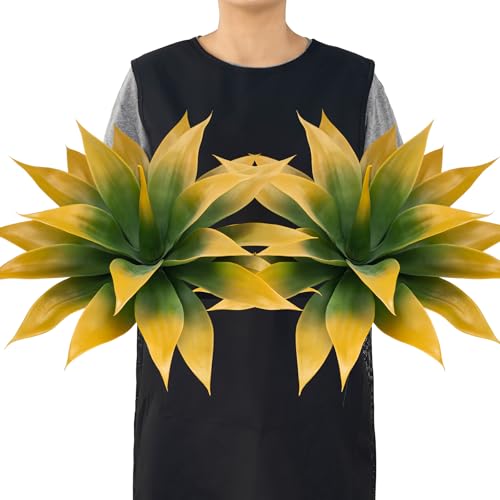 Ttranewsoo 2-Pack 18-Inch Outdoor Large Fake Succulents, UV Resistant Artificial Agave Plants and Faux Tropical Greenery for Planters, Porch, Patio, Garden, Entryway and Indoor Decor, Yellow