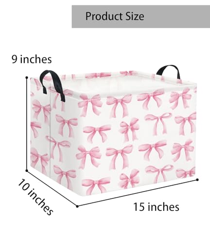 Image of Rectangular Baby Kids Storage Basket for Home Kitchen Girls Cute Toy Storage Bin Organizer Shelf Book Room Decor(Bowknot)