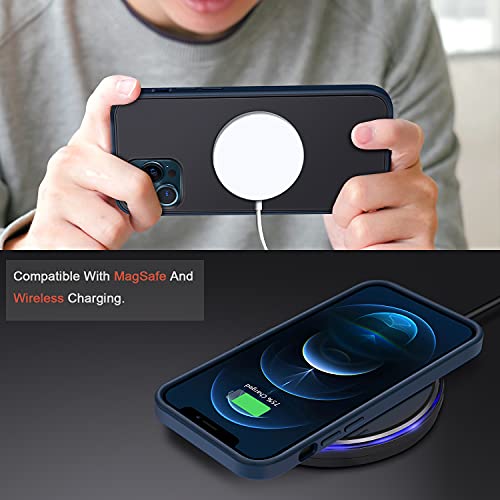 TENDLIN Etui kompatybilne z iPhone 12 Pro Max, przezroczyste, matowe twarde etui z miękkim silikonowym zderzakiem, wygodne etui (niebieskie)