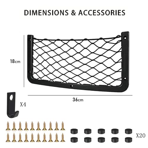 Omtofo 4 Stück 36 x 18cm Auto Aufbewahrungsnetz, Elastisch Kofferraum Netztasche Mit Haken, Gepäcknetz Ablagenetz für Wohnmobil, Wohnwagen, LKW, Boote, Lieferwagen