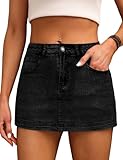 Denim Skort for Women High Waist Mini Denim Skirt Casual Stretch Women Jean Skirt with Pockets