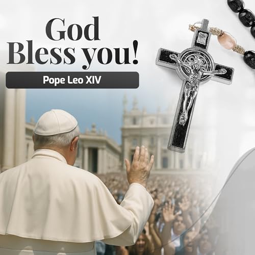 Genuine Made in Italy Blessed by Pope Francis Rosary Necklace rosary for car rearview mirror rosarios catolicos para hombre Medal Cross Saint Benedict Patron Saint of Students, Christian Values Honor