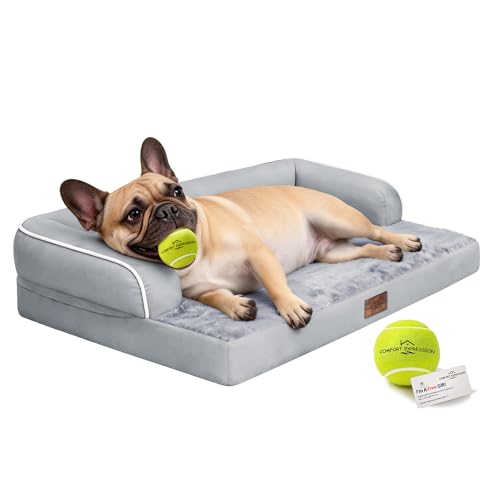 Image of Comfort Expression Washable Orthopedic Dog Bed for Large Sized Dogs | Waterproof Memory Foam Pet Bed 36x27 Inch with Removable Cover, Pet Sofa Couch with Non-Slip & Bolster, Grey