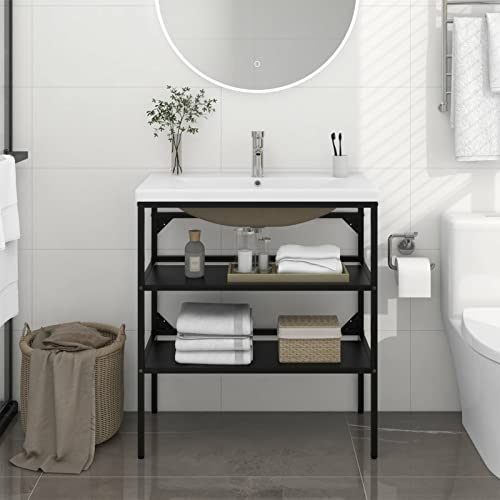 Lechnical Bathroom Washbasin Frame with Built-in Basin Black Iron,Bathroom Vanity Storage,Bathroom Washbasin Frame,Home Bathroom Washbasin Frame-3101378