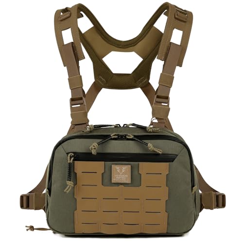 VOTAGOO GEAR Tactical Chest Rig Bag 3L Utility Hypalon Molle Chest Rig With Map Pocket 500D Cordura Chest Bag for Hunting Workouts (Ranger Green)