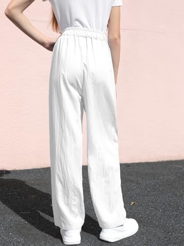 SANGTREE Girls & Woman Wide Leg Pants Lightweight Casual Elastic High Waist Straight Leg Loose Trousers,4 Years - Woman 2XL4