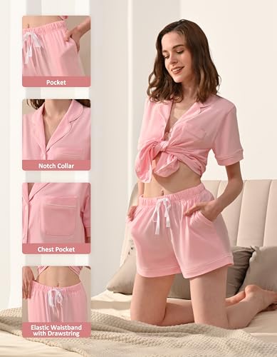 Image of NAP BOUND 100% Cotton Pajamas for Women Sets 2 Pieces Pjs Button short sleeves with Pockets Soft Sleepwear Loungewear XS-XXL