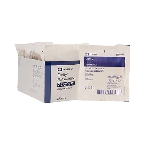 Covidien 9192A Curity - Almohadillas abdominales con barrera a prueba de humedad, estériles, tamaño de 7-1/2 x 8 pulgadas (paquete de 216)