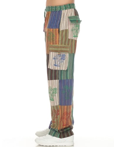 THE COLLECTION ROYAL Men Hippie Patchwork Bohemian Casual Rave Festival Harem Drawstring Boho Trouser Pants3