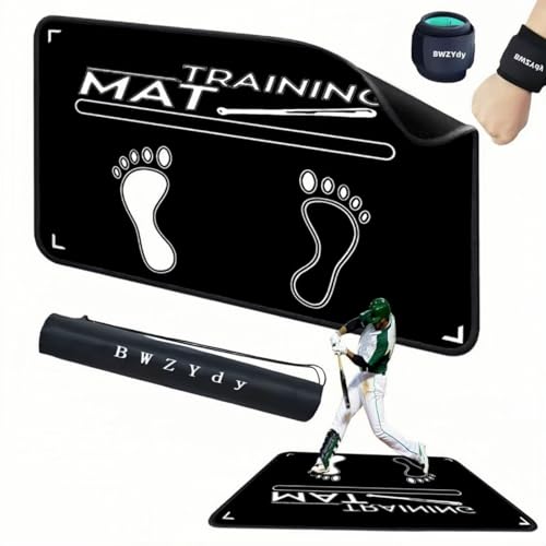 BWZYDY Baseball Batting Mat, Softball & Baseball Hitting Mat with Home Plate for Batter, Anti-Slip Batting Cage Mat W/Batting Stance Alignment Guide for Swing Pitching Training